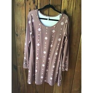 Mudd Beige Tan T Shirt Dress Size L Long Sleeve Casual Floral Soft